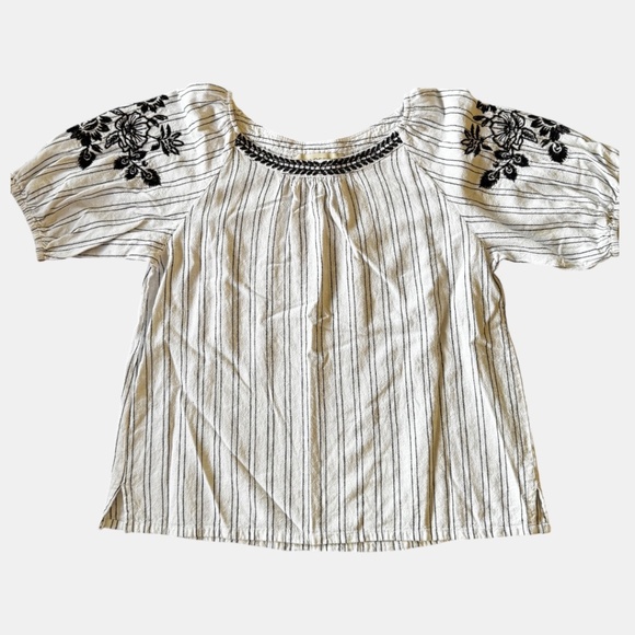 Anne Taylor LOFT Women's Linen/Cotton Black and White Embroidered Blouse XS - Picture 6 of 7